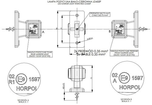 Lampa LED obrys. przed-tyl prosta PRAWA (LD450/P) na Arena.pl