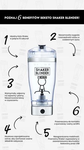 BeKeto Shaker Blender Mikser Elektryczny do Shake'ów 450ml na Arena.pl