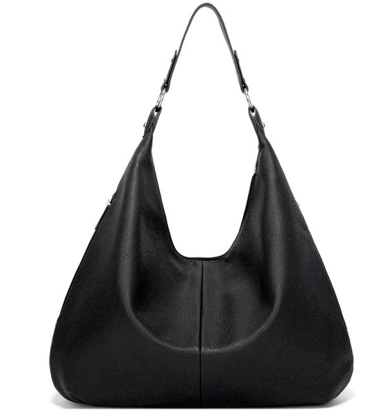 Damska Torebka Skórzana Czarna Worek Pojemna A4 zdjęcie 7