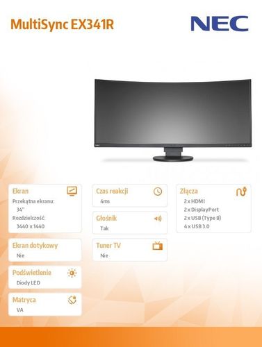 NEC 34'' MultiSync EX341R black 3440x1440, 290cd/m2 na Arena.pl