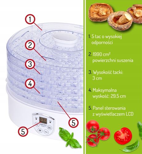 Suszarka do grzybów ziół i żywności 550W timer LCD na Arena.pl