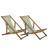 Zestaw 2 leżaków ogrodowych jasne drewno akacjowe żółto-szary ANZIO