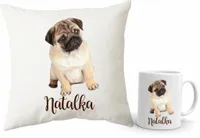Zestaw Poduszka + Kubek z MOPSEM + Twoje IMIĘ