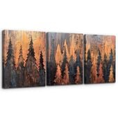 Obrazy Zestaw 3 sztuk 40x58 cm Złoty Las Abstrakcja Dekoracja do Salonu