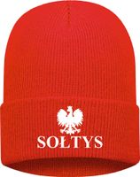 Czapka zimowa czerwona haftowana twój napis tekst DLA SOŁTYSA prezent