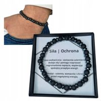 Bransoletka męska ochrona siła hematyt lawa wulkaniczna talizman prezent