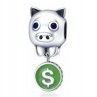 Zawieszka SREBRO 925 Charms Świnka Skarbonka Dolar