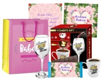 PIĘKNY PREZENT NA DZIEŃ BABCI, ZESTAW PREZENTOWY, Torebka Kubek Kieliszek