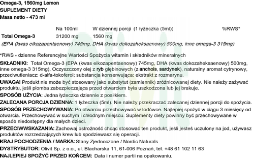 Omega-3 1560mg, Cytryna, 473ml na Arena.pl