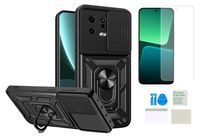 Etui pancerne do XIAOMI 13 Slide Ring czarny pokrowiec + folia ochronna TPU