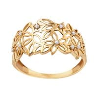 pierścionek złoty ażurowy z cyrkoniami - kwiaty 18