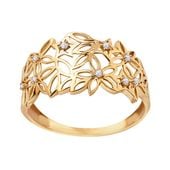 pierścionek złoty ażurowy z cyrkoniami - kwiaty 20