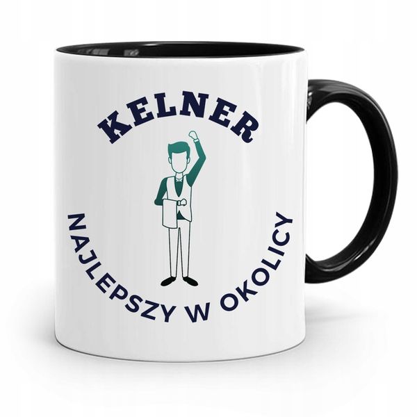 Dla Kelnera Kubek Czarny Najlepszy W Okolicy Z Nadrukiem Ze Zdjęciem zdjęcie 1