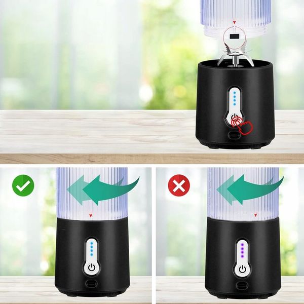 Blender do Koktajli 450ml z 6 Nierdzewnymi Żmijkami i 2000mAh Baterią zdjęcie 2