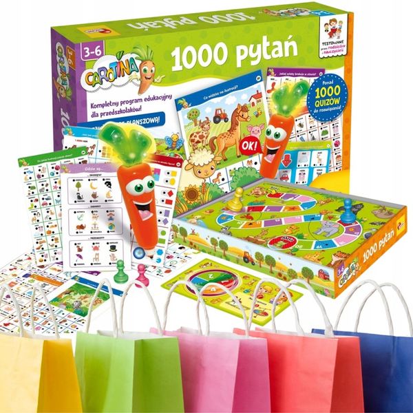 PREZENT EDUKACYJNY DLA 3, 4 LATKI Gra Carotina 1000 pytań + Torebka zdjęcie 1