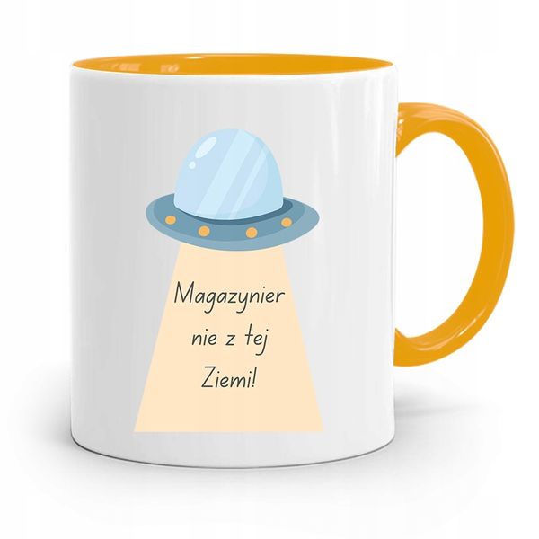 Kubek Żółty Dla Magazyniera Nie Z Tej Ziemi Z Nadrukiem Ze Zdjęciem zdjęcie 1