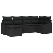 Zestaw Sof na Ogród 6 pcs Czarny Polirattan