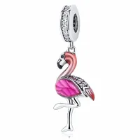 SREBRNY KORALIK CHARMS BEADS RÓŻOWY FLAMING PTAK