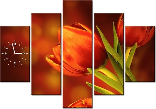 105CM 150CM ZEGAR 5 ELEM CZERWONE TULIPANY DRUK OBRAZ na Arena.pl