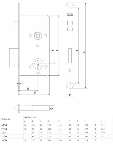 ZAMEK WPUSZCZANY do drzwi 72/50 NA KLUCZ LOB Z75 na Arena.pl