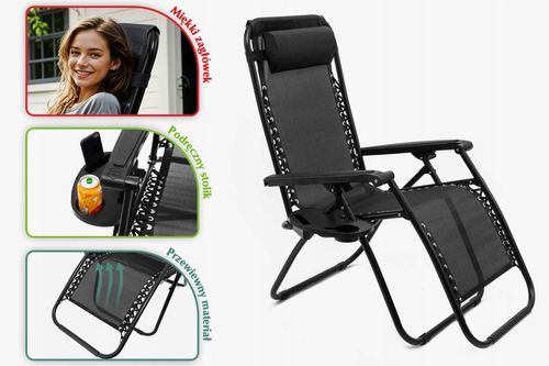 LEŻAK OGRODOWY Z PODNÓŻKIEM, ZAGŁÓWKIEM I STOLIKIEM NA NAPOJE ZERO GRAVITY na Arena.pl