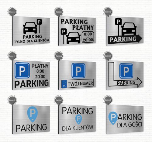 Tabliczka znak informacyjny 20x15 PARKING Nierdzewna SREBRNA Nadruk UV na Arena.pl
