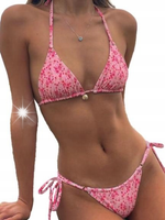 DAMSKI ZESTAW BIKINI Z KWIATOWYM NADRUKIEM I WIĄZANIEM RÓŻOWY STRÓJ M