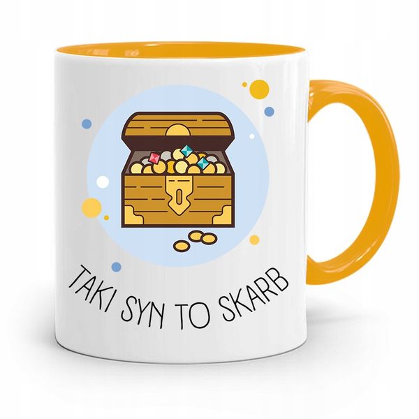 Kubek Żółty Prezent Dla Syna Taki Syn To Skarb Z Nadrukiem Ze Zdjęciem zdjęcie 1