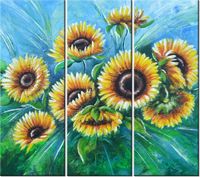 90CM 80 OBRAZ 3 ELEM SŁONECZNIKI NIEBIESKIM ŚCIENNY