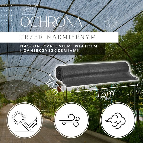 Siatka cieniująca 90% osłonowa 1,5x10m czarna 50 szt. opasek zaciskowych zdjęcie 2