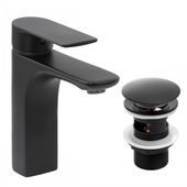 Bateria umywalkowa w komplecie z korkiem klik klak z przelewem czarna loft