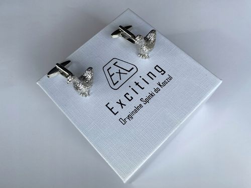 Spinki do mankietów EXC KURA Kurka Nioska Znosząca Złote Jaja w białym Etui na Arena.pl