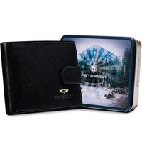 duży, poziomy portfel męski wykonany ze skóry naturalnej w czarnym