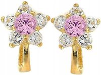 Złote kolczyki dziecięce dla dziewczynki angielskie 585 różowe kwiatuszki