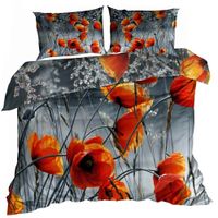 Pościel 3D bawełna satyna 160x200cm POMARAŃCZOWE MAKI