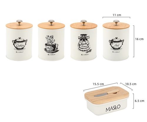 zestaw 4 pojemników kuchennych i maselniczka e-6056 na Arena.pl