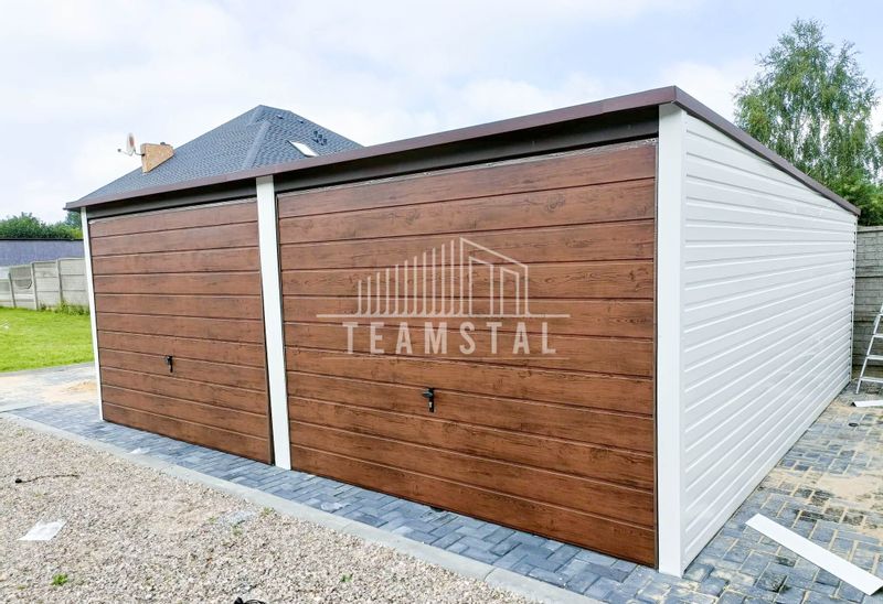 GARAŻ BLASZANY 6m x 6m poziom spad tył 2x Brama drzwi TS252 zdjęcie 4