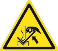 Znak Ostrzeżenie przed zgnieceniem dłoni między prasą grawerowana 10x10cm