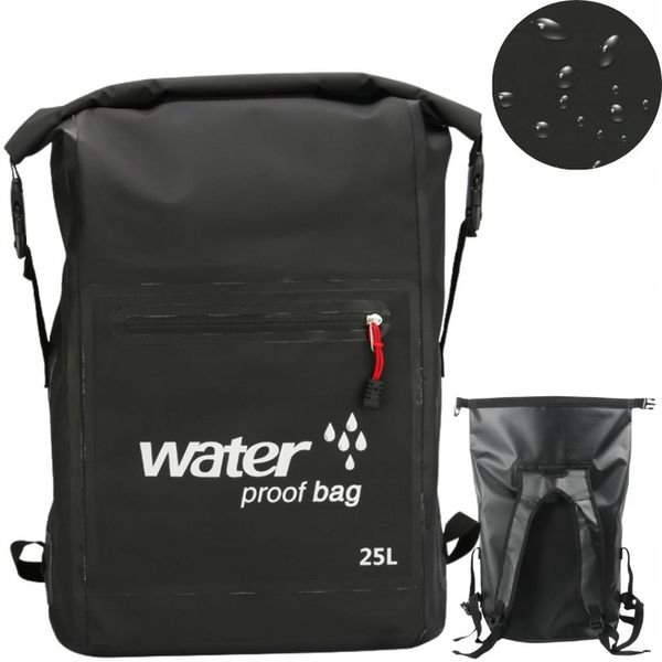 WODOSZCZELNY PLECAK TORBA WOREK WODOOPORNY 25L PODRÓŻNY TURYSTYCZNY CZARNY zdjęcie 1