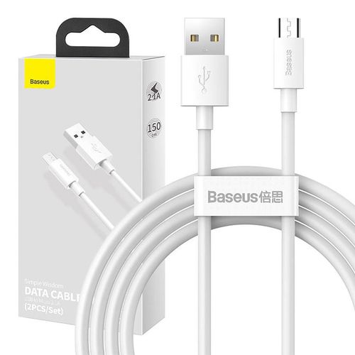 Kabel Baseus micro USB 1.5m 2.1A Szybkie Ładowanie 2szt Biały na Arena.pl