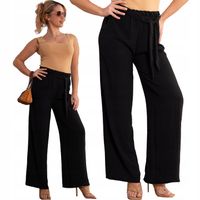 Eleganckie Klasyczne Długie Luźne SPODNIE Szeroka Nogawka Czarny