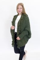 Minouu Sweter Kardigan z Frędzlami Oliwkowy UNI