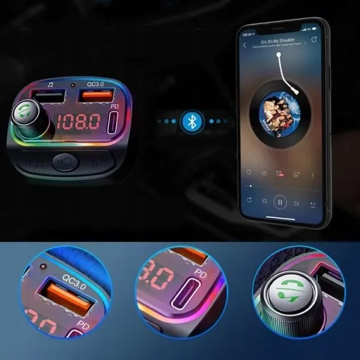 TRANSMITER BLUETOOTH SAMOCHODOWY FM SZYBKA ŁADOWARKA USB QC 3.0 MPS 2xUSB zdjęcie 5