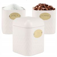 ZESTAW 3 POJEMNIKÓW KAWA HERBATA CUKIER STAL NIERDZEWNA BIAŁE Z POKRYWĄ
