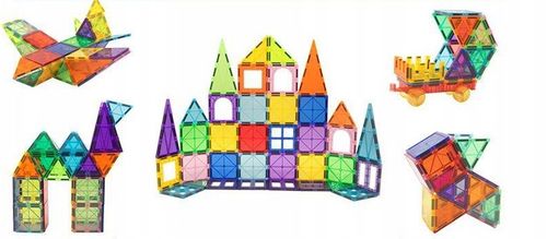 KLOCKI MAGNETYCZNE KONSTRUKCYJNE EDUKACYJNE ZESTAW 100 EL DUŻE PANELE 3D na Arena.pl