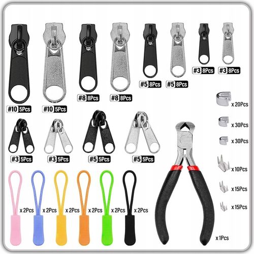 ZESTAW NAPRAWCZY SUWAKÓW DO NAPRAWY ZAMKÓW BŁYSKAWICZNYCH METALOWE 211 el. na Arena.pl