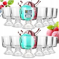 2X 12x Pucharki SZKLANE na nóżce deserowe do lodów deserów galaretki 270 ml