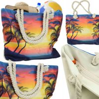 TORBA PLAŻOWA MIEJSKA MATERIAŁOWA Z PODSZEWKĄ SHOPPER NA RAMIĘ Z ZAMKIEM