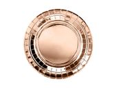 Talerzyki papierowe okrągłe różowe złoto małe, 18 cm urodziny