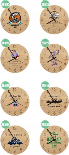 Bambusowy ZEGAR ścienny nadruk UV do biura AUTO SERWIS + nazwa firmy na Arena.pl